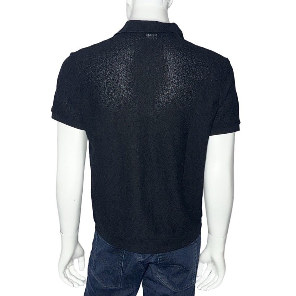 Zara Textured Knit Polo 100% Cotton Size Medium Black - Picture 2 of 7